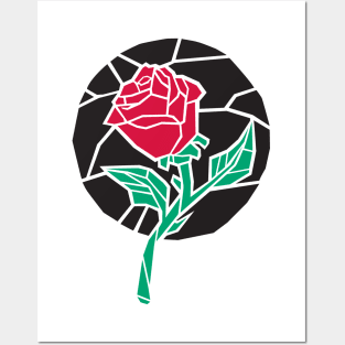 Stained Glass Rose Black Posters and Art